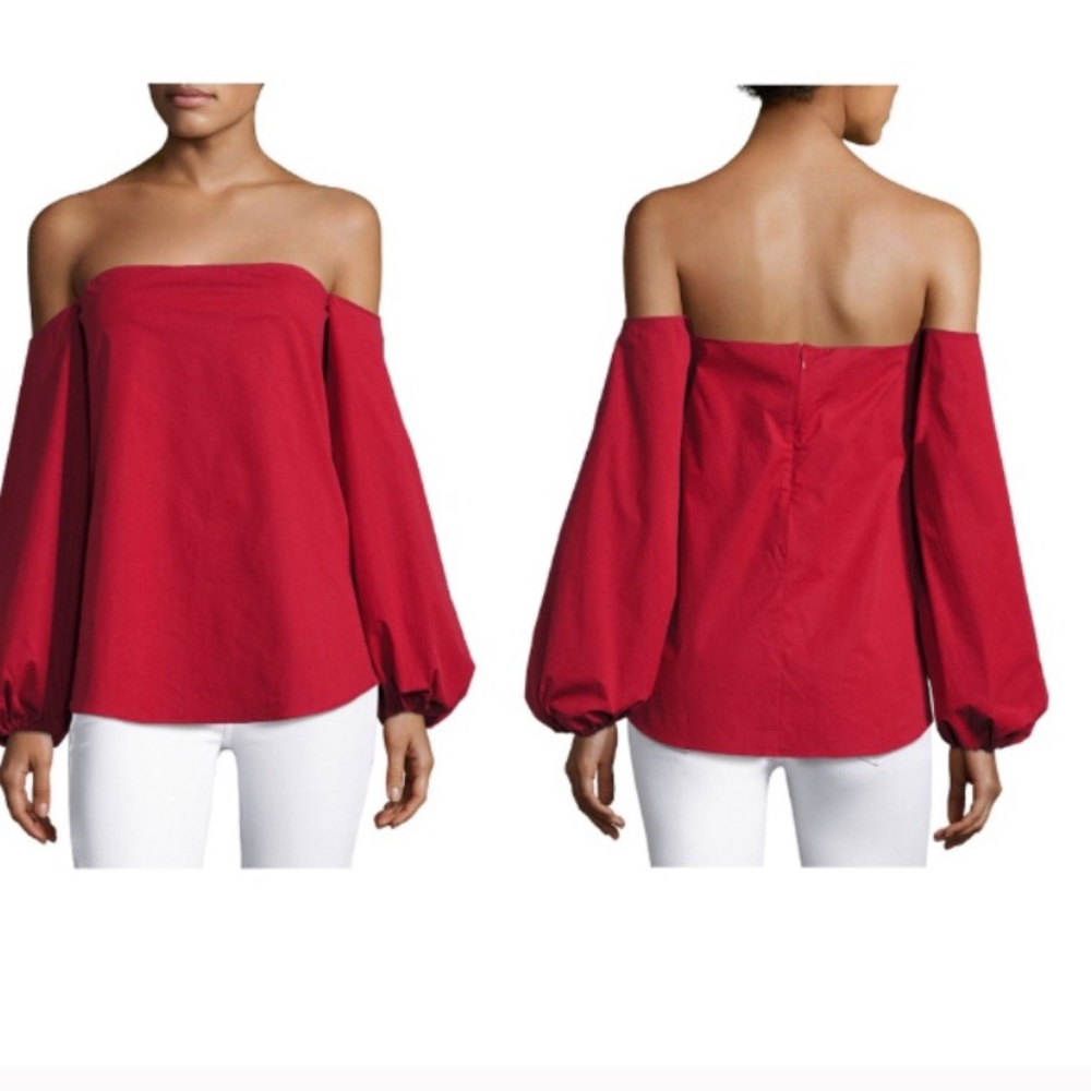 THEORY Laureema Off-the-shoulder Poplin Top In Red